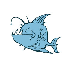 Psycho Fish Piranha. Animal cartoon character Vector Illustration.