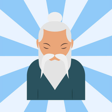 Chinese sensei old man asian elderly portrait person retired grandfather vector illustration