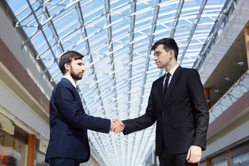 Fototapeta premium Two business partners handshaking after making deal