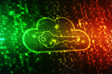 2d rendering Cloud computing, Cloud Computing Concept, pixelated Cloud With Key icon on digital background, 