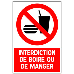 Panneau : Interdiction de boire ou de manger