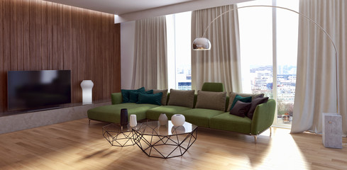Modern living room. 3D rendering