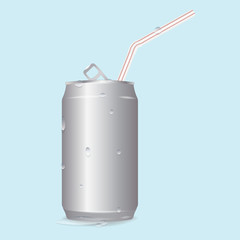realistic vector blank aluminum soda can and a straw