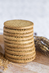 Integral cookies on old wooden table