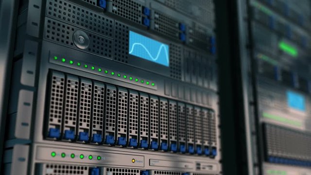 server racks background camera moving 3d animation