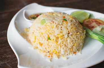 fried rice on wood table