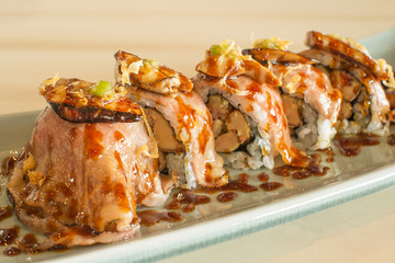 japan sushi on top with beef and foie gras