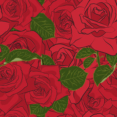 Beautiful red rose seamless pattern. Botanical silhouette of flower. Flat stylization color
