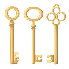 Vector key illustration in flat style design Golden key Isolated on white background.
