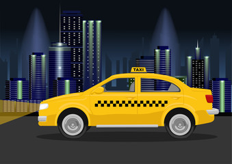 Fototapeta na wymiar Taxi cab on backround of night city