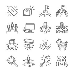 Fototapeta premium Business strategy vector line icon set. Included the icons as strategy, competitor, product, price and more.