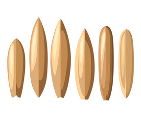 Vector surfboard illustration in flat style design Isolated on white background Color surfboard set. Sea extreme sport pattern. Vector illustration