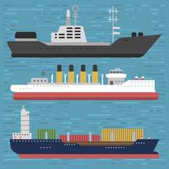 Obraz premium Ship cruiser boat sea symbol vessel travel industry vector sailboats cruise set of marine icon