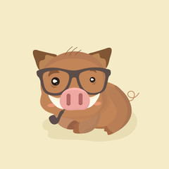 Cute Cartoon Wild Boar. Funny Vector Animal.