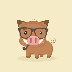 Cute Cartoon Wild Boar. Funny Vector Animal.
