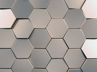 Hexagonal metal background. Silver, alluminium 3d rendering