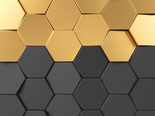 Hexagonal golden background. 3d rendering