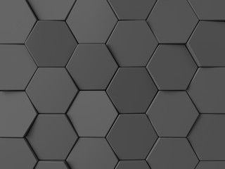 Hexagonal abstract background. Dark gray 3d rendering