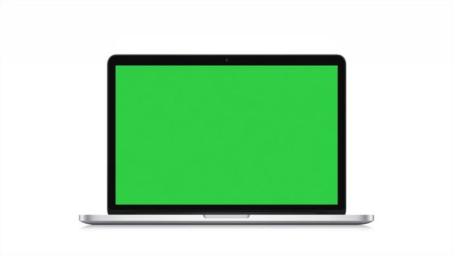 4K No Logo, Modern Laptop Computer and Green Screen, White Background