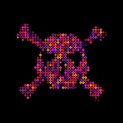 Halftone skull, line, Wave. Design element. Invitation, party. Billboard, flyer. Icon. Mosaic, pixel, square