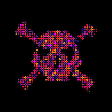 Halftone skull, line, Wave. Design element. Invitation, party. Billboard, flyer. Icon. Mosaic, pixel, square