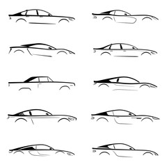 Set of a black slhouette car on white background. Vector illustration.