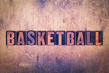 Basketball Theme Letterpress Word on Wood Background