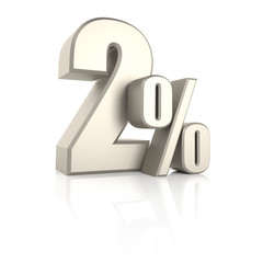 2 Percent isolated on White Background. 3d Render