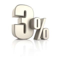 3 Percent isolated on White Background. 3d Render