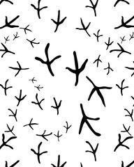 Seamless pattern with black silhouettes of traces of birds, vector