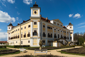 Fototapeta na wymiar The Milotice State Chateau, called the pearl of southeastern Moravia, is a uniquely preserved complex of Baroque buildings and garden architecture