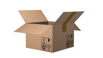 open empty cardboard box isolated on white