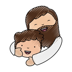 holy jesuschrist with boy character icon vector illustration design
