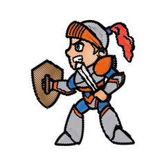 knight character with armor sword shield vector illustration