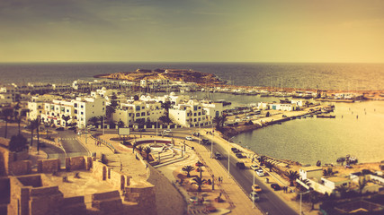 Panoramic view of Mediterranean coast in Monastir.Tunisia.
