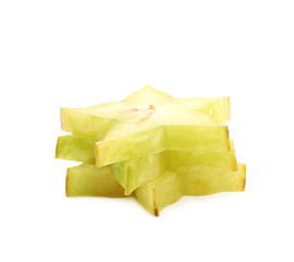 Pile of sliced carambola fruits isolated