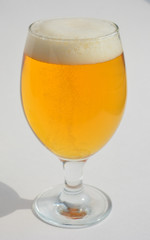 a glass of light beer on black glossy background