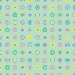 Seamless vector geometrical pattern with circles pastel endless background with hand drawn textured geometric figures. Graphic illustration, print for wrapping, background, cover, surface
