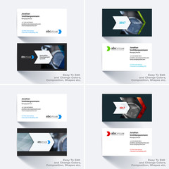 Vector business card template with colourful rectangles, arrows,