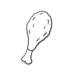 Vector illustration. Hand drawn doodle of deep-fried chicken leg. Unhealthy food. Cartoon sketch. Decoration for menus, signboards, showcases, greeting cards, posters, wallpapers