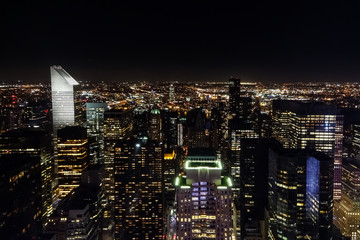 New York Manhattan skyline at night view skyscraper lights