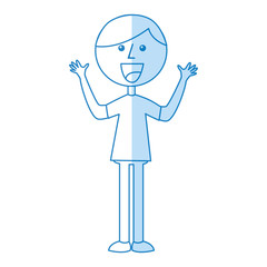 young boy with hands up avatar character vector illustration design