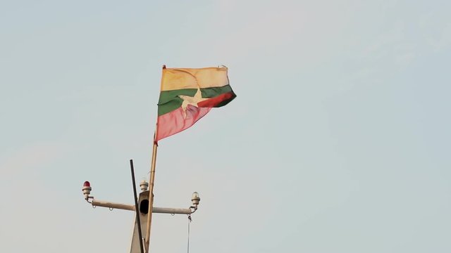 Ayeyarwady river, flag from Myanmar, Burma