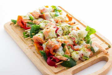 Fish and vegetable kebabs