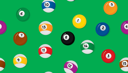 Vector of snooker balls isolated on green background.