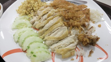 steamed chicken and white rice.