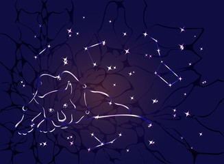 Zodiac constellation of the lion or a black Panther against a background of stars and space nebula. EPS10 vector illustration. © volartman