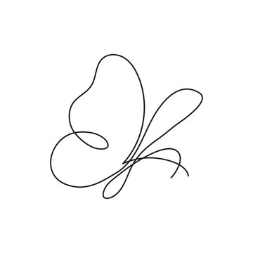 Modern continuous line butterfly. One line drawing of insect form for logo, card, banner, poster flyer.