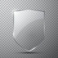 Transparent glass shield on simple background, vector illustration