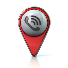 Red map pointer with phone icon